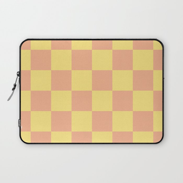Checkerboard Checkered Checked Check Chessboard Pattern in Olive Yellow and Peach Color Laptop Sleeve