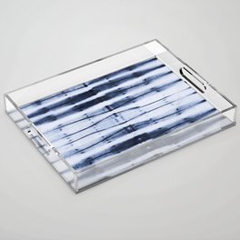 horizontal stripes shibori blue indigo Acrylic Tray