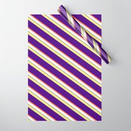 [ Thumbnail: Eyecatching Tan, Indigo, Red, White, and Black Colored Lines/Stripes Pattern Wrapping Paper ]