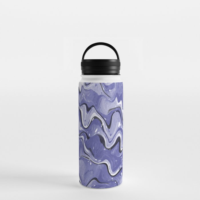 Periwinkle abstract art, Mauve white and black fluid art Water Bottle