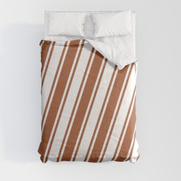 [ Thumbnail: White and Sienna Colored Lined/Striped Pattern Comforter ]
