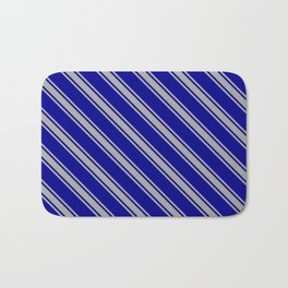 [ Thumbnail: Dark Blue and Dark Gray Colored Lined Pattern Bath Mat ]