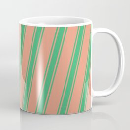 [ Thumbnail: Dark Salmon and Sea Green Colored Striped Pattern Coffee Mug ]