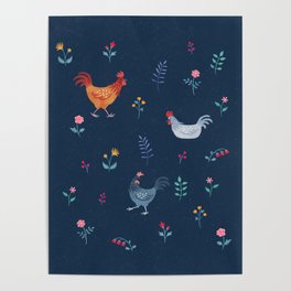 Little Hens (blue) Poster