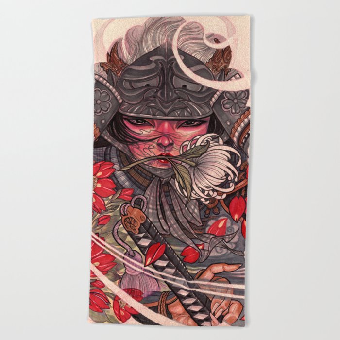 Female Samurai Warrior Beach Towel