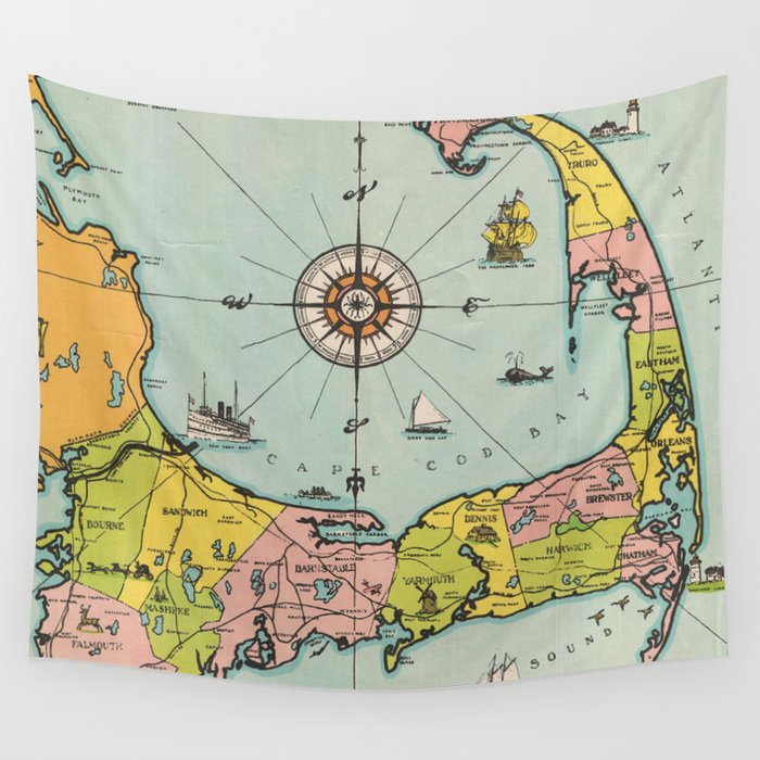 Vintage Map of Cape Cod Wall Tapestry by BravuraMedia Society6