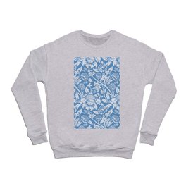 William Morris Soft Blue Chrysanthemum Pattern Vintage Floral Victorian Botanical Leaves Wallpaper Crewneck Sweatshirt