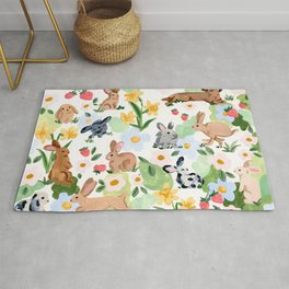 Rabbits and Strawberries Area & Throw Rug