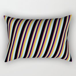[ Thumbnail: Indigo, Goldenrod, Powder Blue & Black Colored Lines Pattern Rectangular Pillow ]