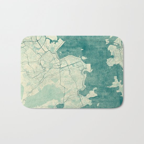 Rio de Janeiro Map Blue Vintage Bath Mat