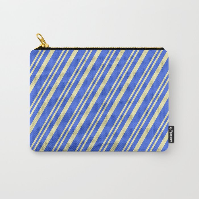 Royal Blue & Pale Goldenrod Colored Stripes/Lines Pattern Carry-All Pouch