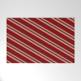 [ Thumbnail: Dim Gray, Dark Salmon, and Maroon Colored Striped Pattern Welcome Mat ]