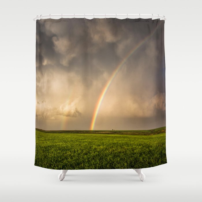 Mega Rainbow - Brilliant Rainbow Against Stormy Sky in Oklahoma Shower Curtain