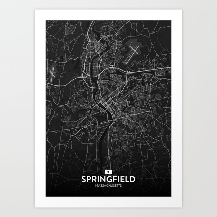 Springfield, Massachusetts, United States - Dark City Map Art Print