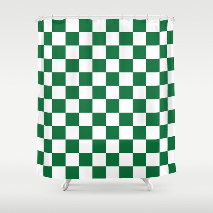 Checkered (Dark Green & White Pattern) Shower Curtain