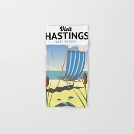 Hastings East Sussex beach travel poster Hand & Bath Towel