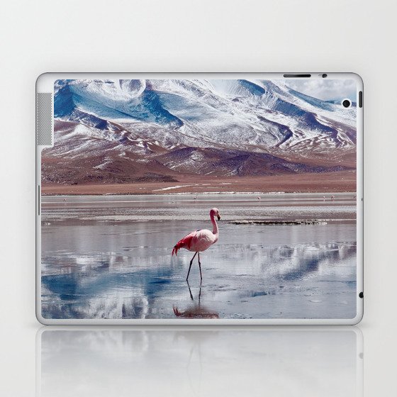 Flamingos in Lagoon in Salt Flats, Bolivia. Salar de Uyuni flamingos. Bolivia.  Laptop & iPad Skin