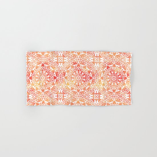 Oriental Watercolor ornament pattern yellow orange Hand & Bath Towel
