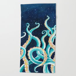 Octopus Tentacles Galaxy Ocean Stars Watercolor Beach Towel