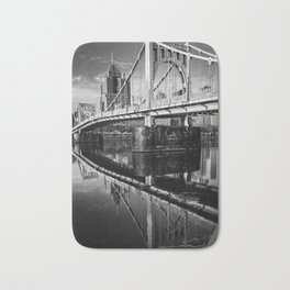 Pittsburgh Pennsylvania Steel City Skyline Bridge Black White Print Bath Mat