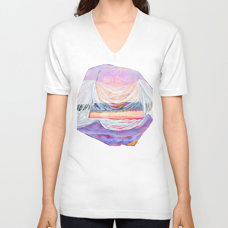 Go Beyond The Horizon Unisex V-Neck T-shirt by nevyanaart