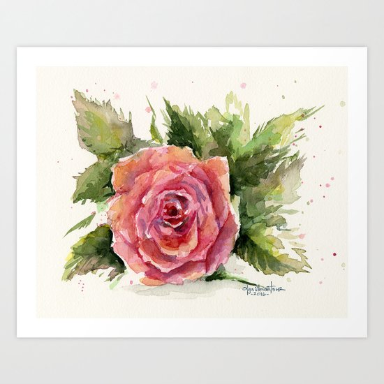 Red Rose Watercolor Pink Rose Flower Floral Art Art Print