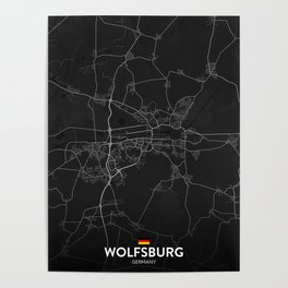 Wolfsburg, Germany - Dark City Map Poster