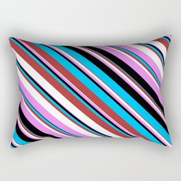 [ Thumbnail: Deep Sky Blue, Brown, White, Violet, and Black Colored Striped/Lined Pattern Rectangular Pillow ]