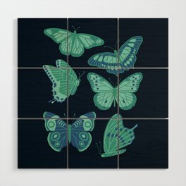 Texas Butterflies – Green and Blue on Navy Wood Wall Art