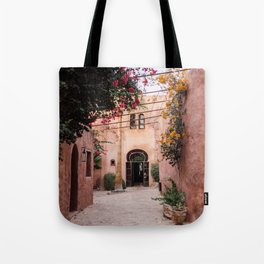 Colourful street in Essaouira villa | Moroccan fine art print Tote Bag