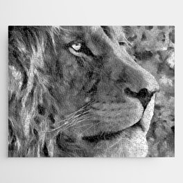 Modern black and white oil painting of king lion, artist collection of animal painting abstract. gray Jigsaw Puzzle