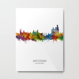 Amsterdam The Netherlands Skyline Metal Print | Skyline, Silhouette, Cityscape, Painting, Amsterdam, Amsterdamcanvas, Netherlands, Amsterdamskyline, Watercolour, 5050 
