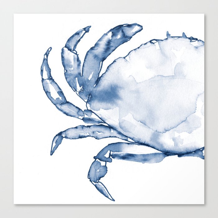 Coastal Crab in Watercolor, Navy Blue (Left Half in Set) Canvas Print