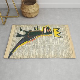 Basquiat Dinosaur Style Vintage Dictionary Page Collage Rug