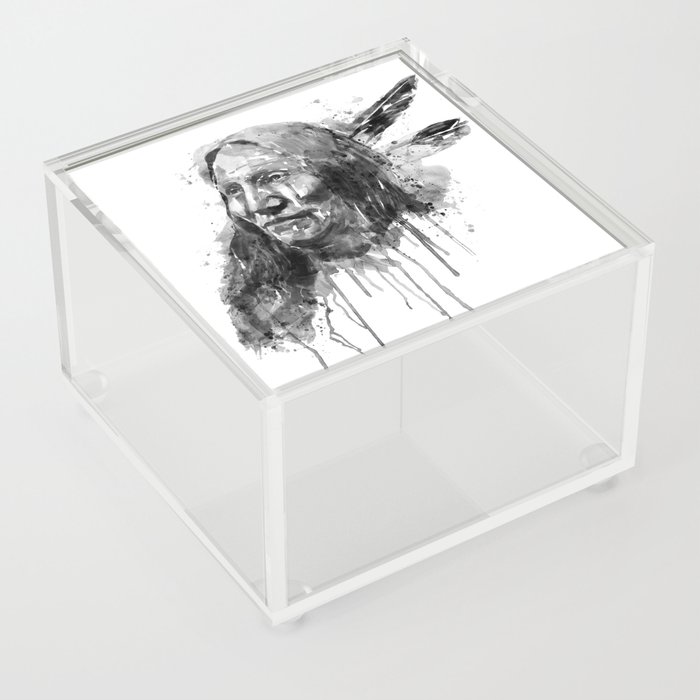 Native American Portrait Black and White Acrylic Box