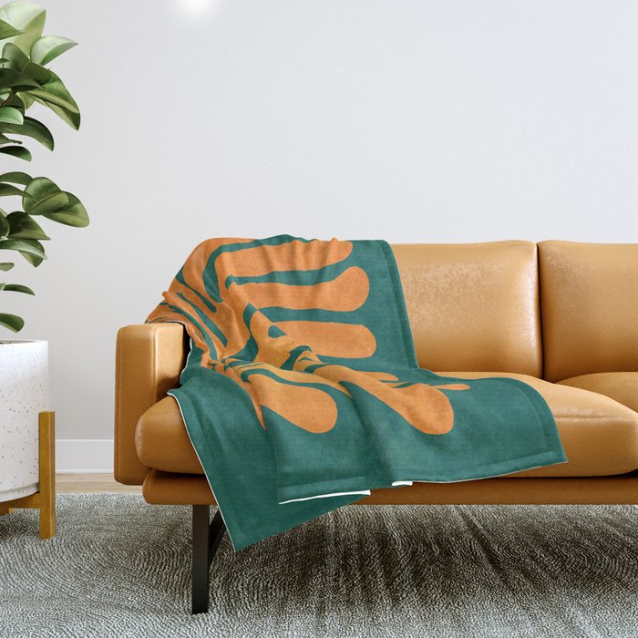 Pine Green & Tangerine: Matisse Paper Cutouts 01 Throw Blanket