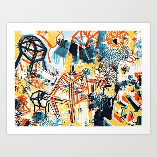 yellowredblueandblack Art Print