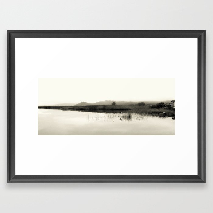 Minimalist landscape black and white calming lake nature three methods Framed Art Print