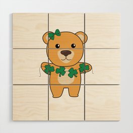 Bear With Shamrocks Cute Animals For Luck Wood Wall Art