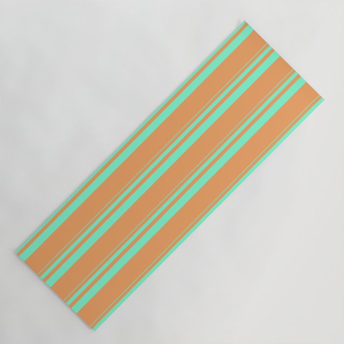Aquamarine and Brown Colored Lined Pattern Yoga Mat