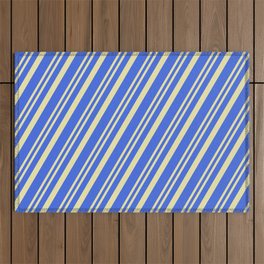 [ Thumbnail: Royal Blue & Pale Goldenrod Colored Stripes/Lines Pattern Outdoor Rug ]