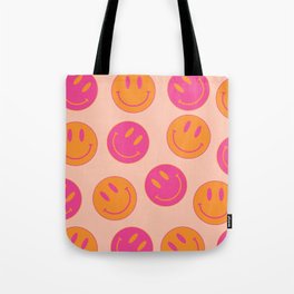 Groovy Pink and Orange Smiling Faces - Retro Aesthetic  Tote Bag