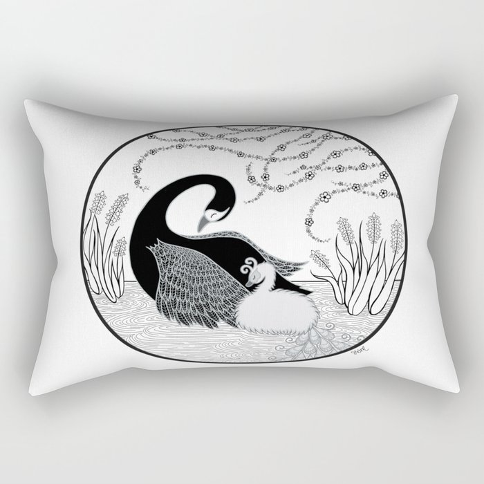 Black Swan and Moonlark Rectangular Pillow