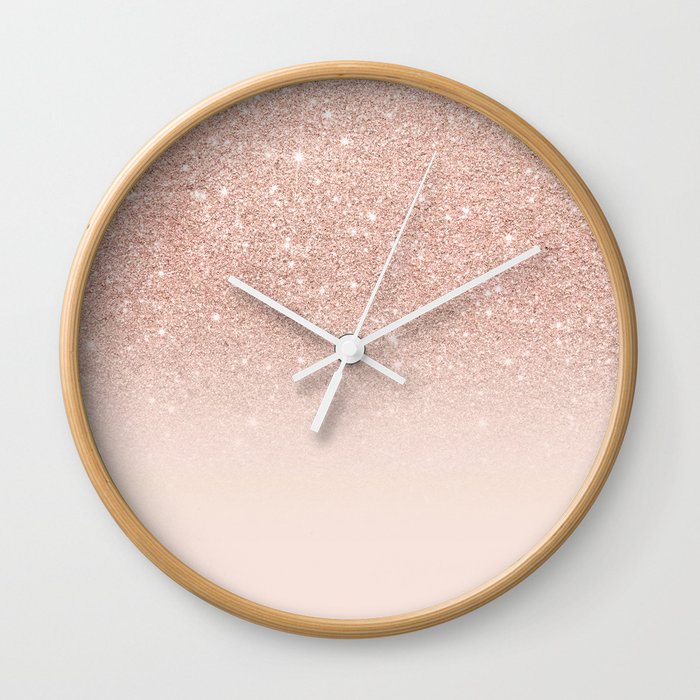 Rose Gold Faux Glitter Pink Ombre Color Block Wall Clock