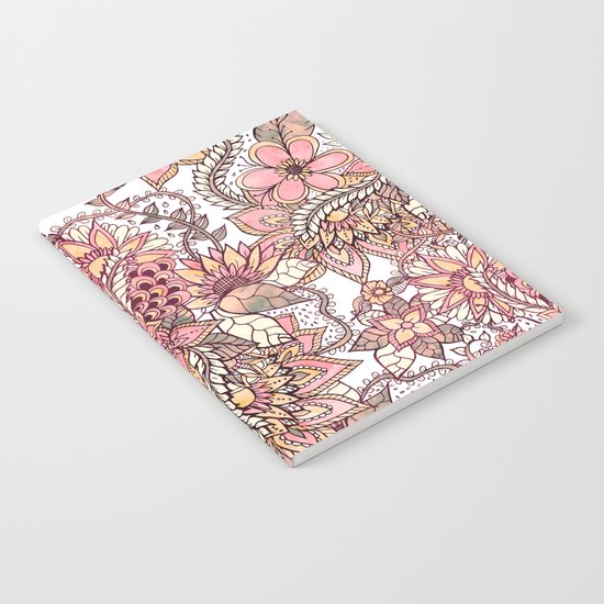 Boho chic red brown floral hand drawn pattern Notebook