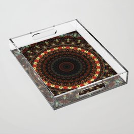 Brown and golden flowery mandala Acrylic Tray