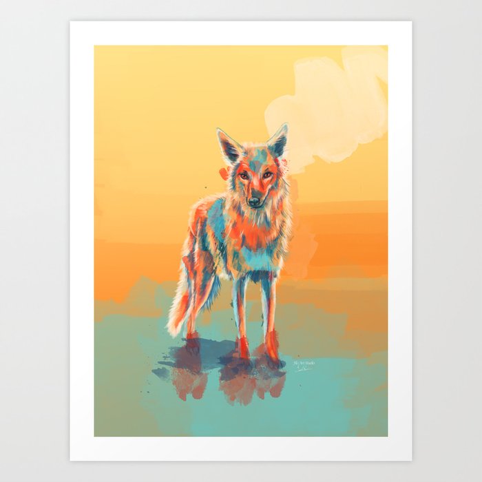 Lone Wild Coyote - digital illustration Art Print