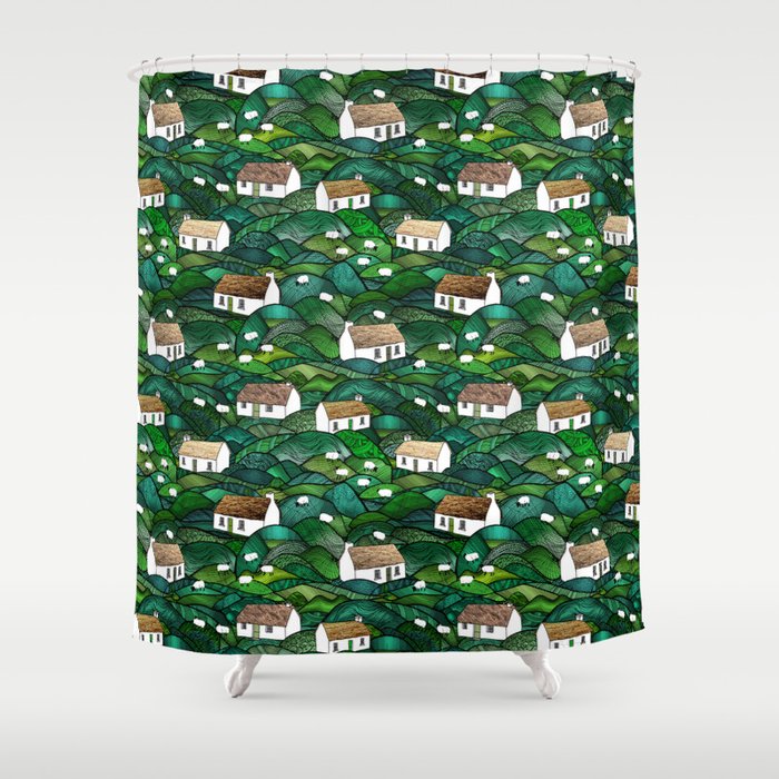 Wee Sheep and Rolling Fields of Green  Shower Curtain