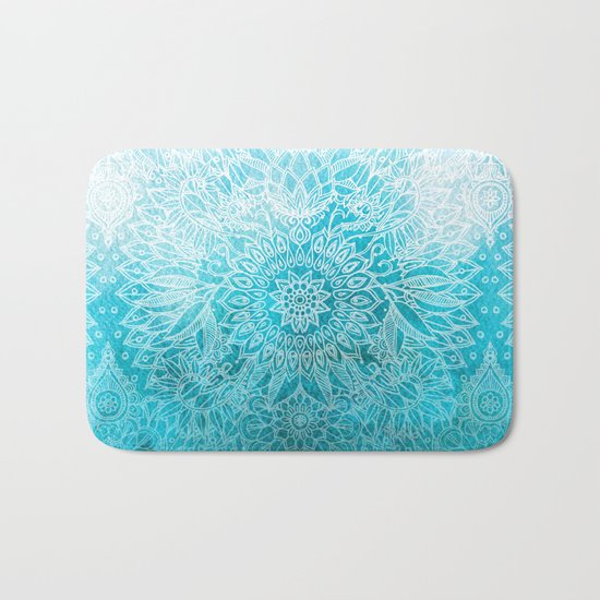 Fade to Teal - watercolor + doodle Bath Mat