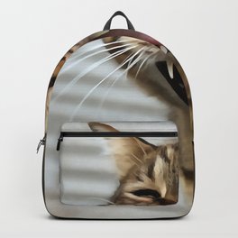 Tabby Cat Yawn Artistic Portrait Backpack